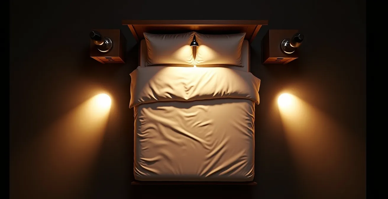 Comparación visual de diferentes haces de luz sobre la cama para lectura nocturna