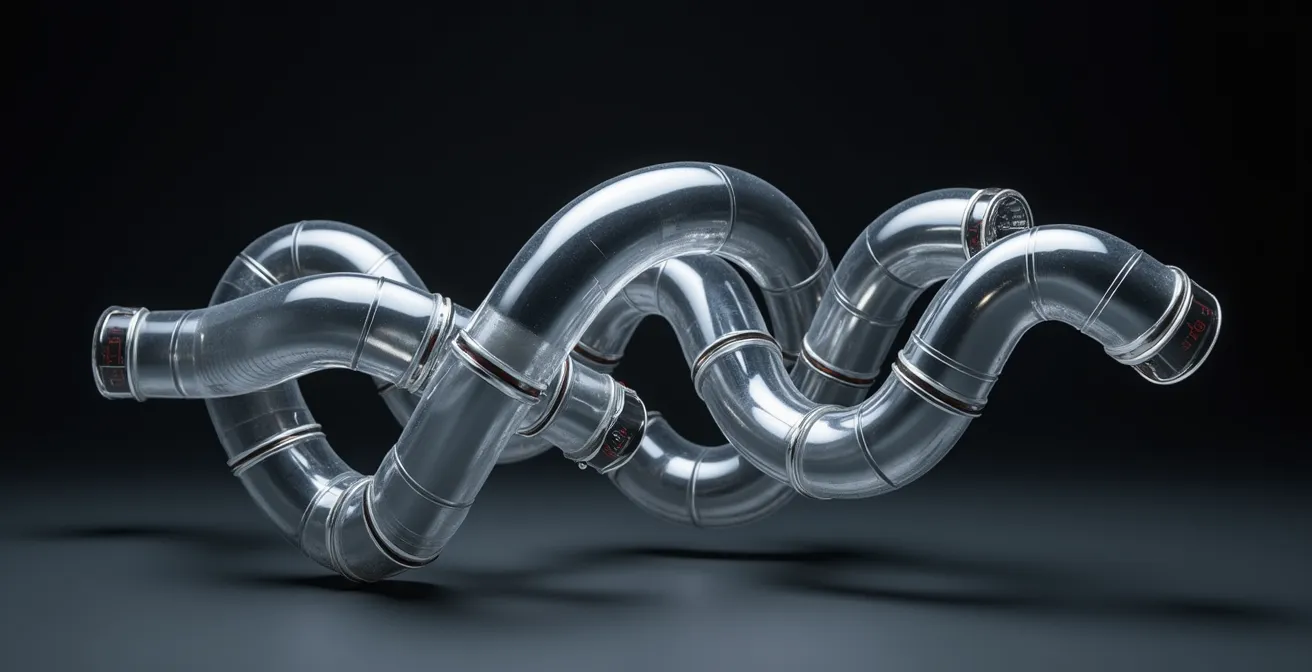 Gráfico de curva de rendimiento de extractor mostrando la pérdida de carga y la reducción del caudal efectivo a medida que aumenta la presión en el conducto.