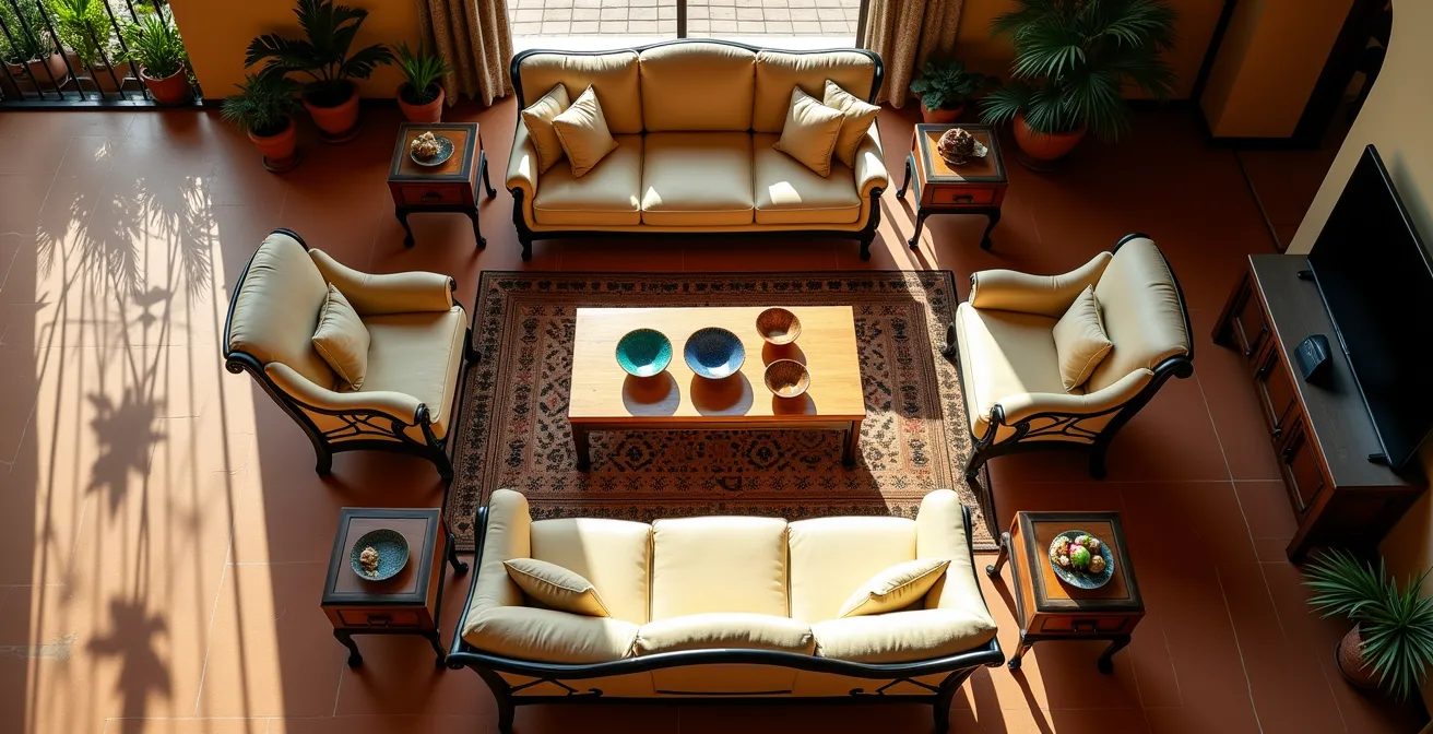 Disposición de sofás favoreciendo la conversación en salón