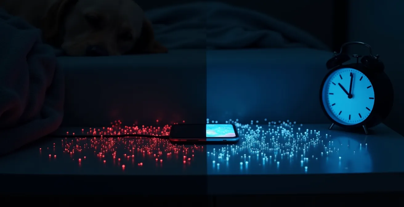 Habitación en completa oscuridad sin dispositivos electrónicos ni luces LED visibles