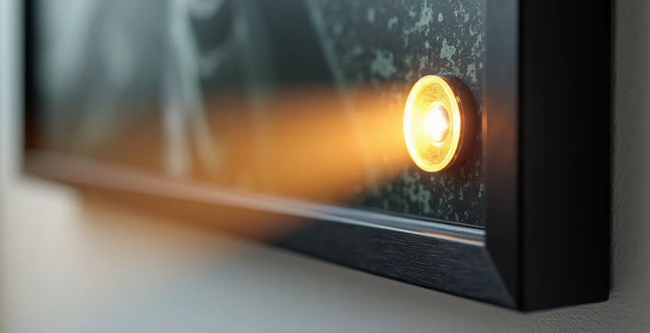 Esquema de iluminación lateral de cuadros mostrando el ángulo óptimo de 30 grados